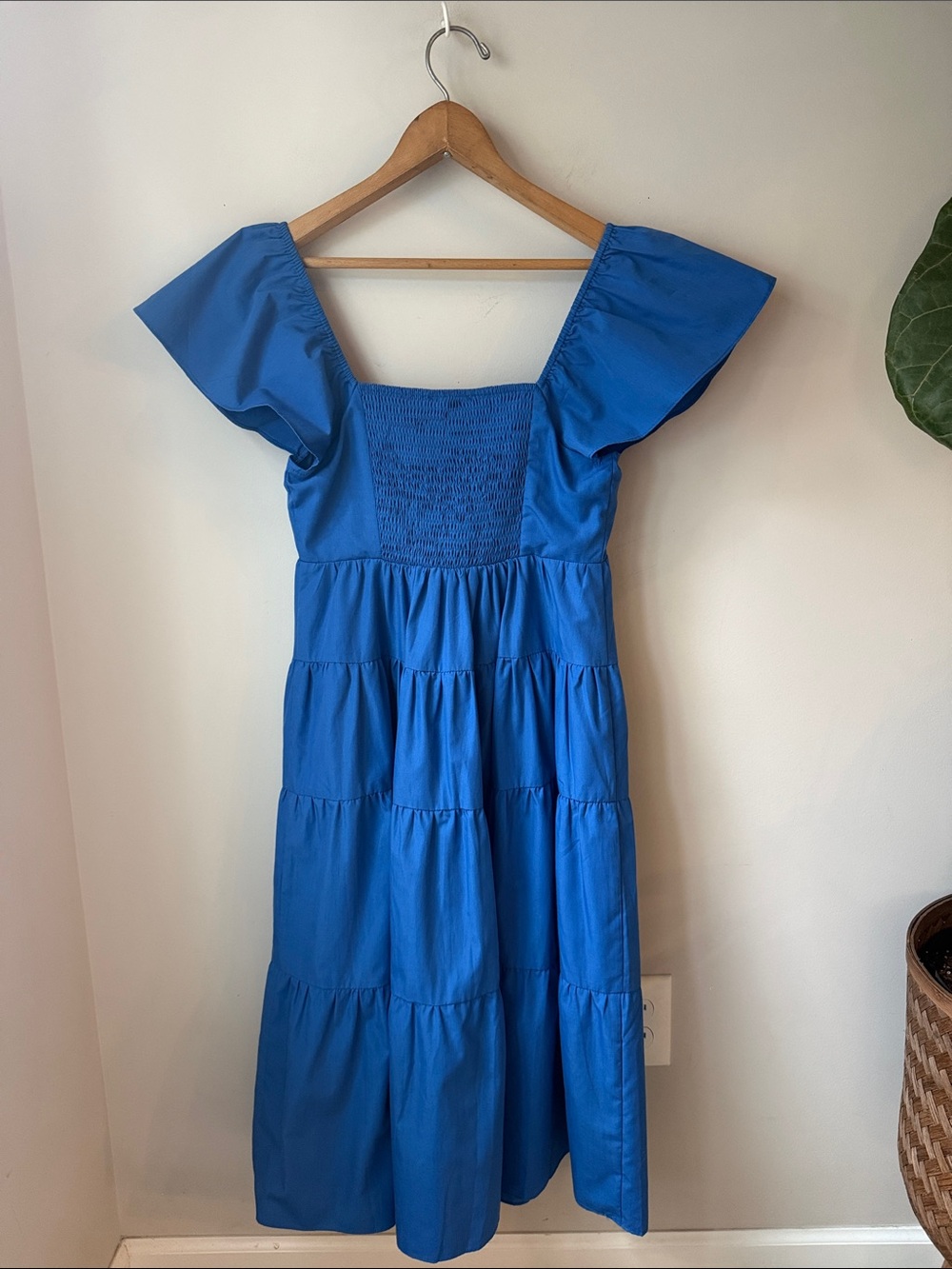 Lucy Paris Blue Tiered Babydoll Midi Dress Puff Sleeve Cottagecore Smocked Back - Picture 2 of 4